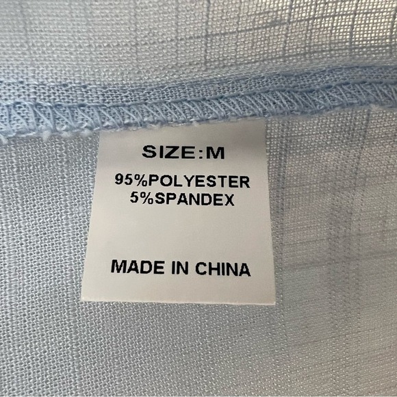 New Feminine Blue Linen Like Blouse - Picture 3 of 3